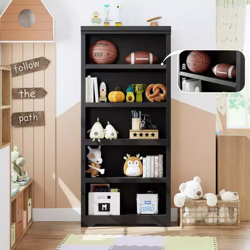 Étagère de style rustique à 5 niveaux, bibliothèque haute de 175 cm avec étagères réglables et conception antidérapante, étagère de rangement ouverte pour bureau à domicile, salon