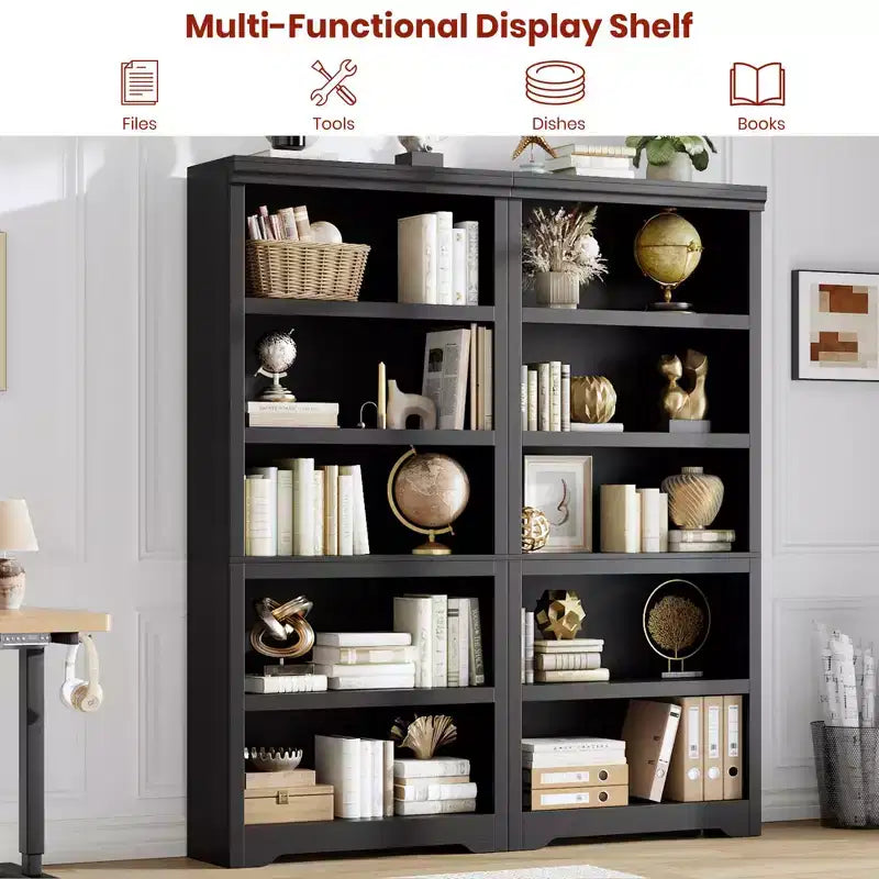 Étagère de style rustique à 5 niveaux, bibliothèque haute de 175 cm avec étagères réglables et conception antidérapante, étagère de rangement ouverte pour bureau à domicile, salon