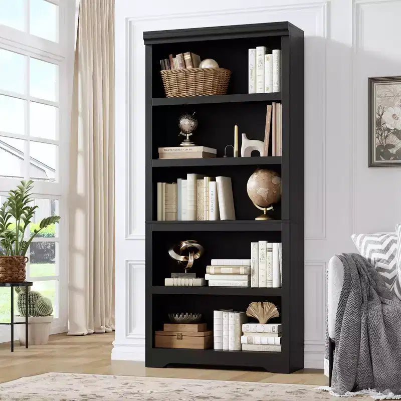 5-Tier Farmhouse Bookshelf, 69 Tall Bookcase with Adjustable Shelves & Anti-Slip Design, Open Storage Rack for Home Office, Living Room