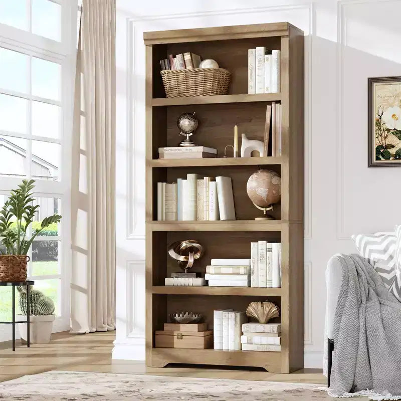 Étagère de style rustique à 5 niveaux, bibliothèque haute de 175 cm avec étagères réglables et conception antidérapante, étagère de rangement ouverte pour bureau à domicile, salon
