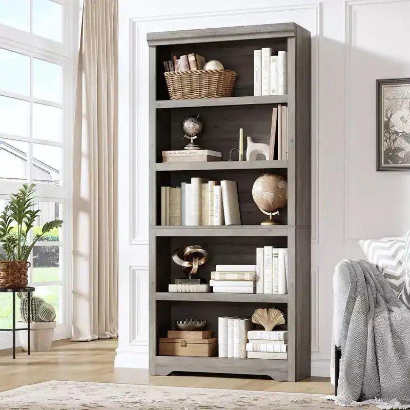 Étagère de style rustique à 5 niveaux, bibliothèque haute de 175 cm avec étagères réglables et conception antidérapante, étagère de rangement ouverte pour bureau à domicile, salon
