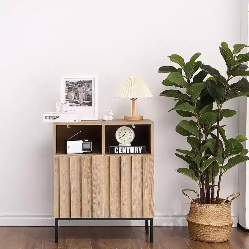 Buffet Cabinet with Storage, Sideboard Cabinet with 2 Fluted Doors, Wood Coffee Bar Table for Entryway, Hallway, Kitchen, Dining Room, Living Room