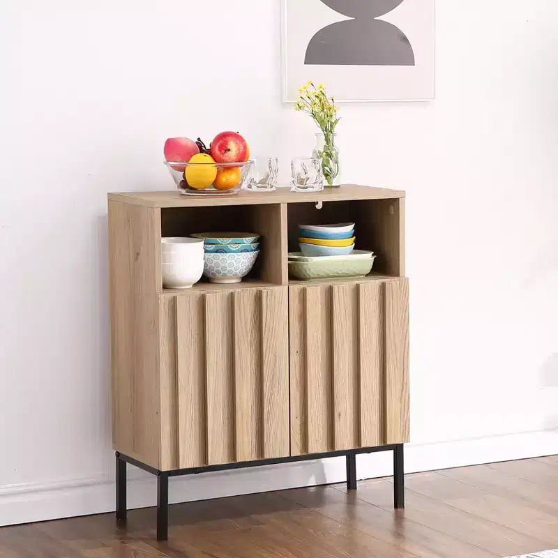 Buffet Cabinet with Storage, Sideboard Cabinet with 2 Fluted Doors, Wood Coffee Bar Table for Entryway, Hallway, Kitchen, Dining Room, Living Room