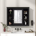 AMMER 35'' x 28'' Wall Mounted Bathroom Storage Cabinet, Modern Bathroom Wall Cabinet with Mirror, Mirror Cabinet with 6 Open Shelves, Black