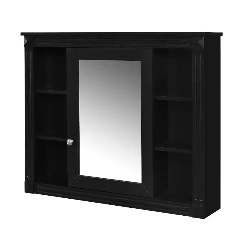 Armoire murale de salle de bain, armoire murale de salle de bain moderne avec miroir, armoire de toilette avec 6 étagères ouvertes, noir