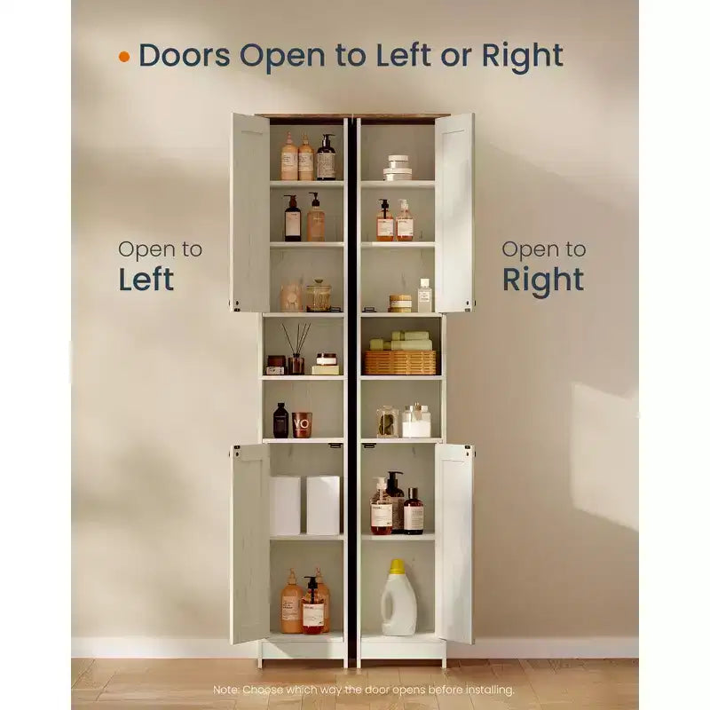 Meuble de rangement, assemblage sans outil ultrarapide, armoire haute et étroite avec étagères réglables, compartiments ouverts, blanc rustique