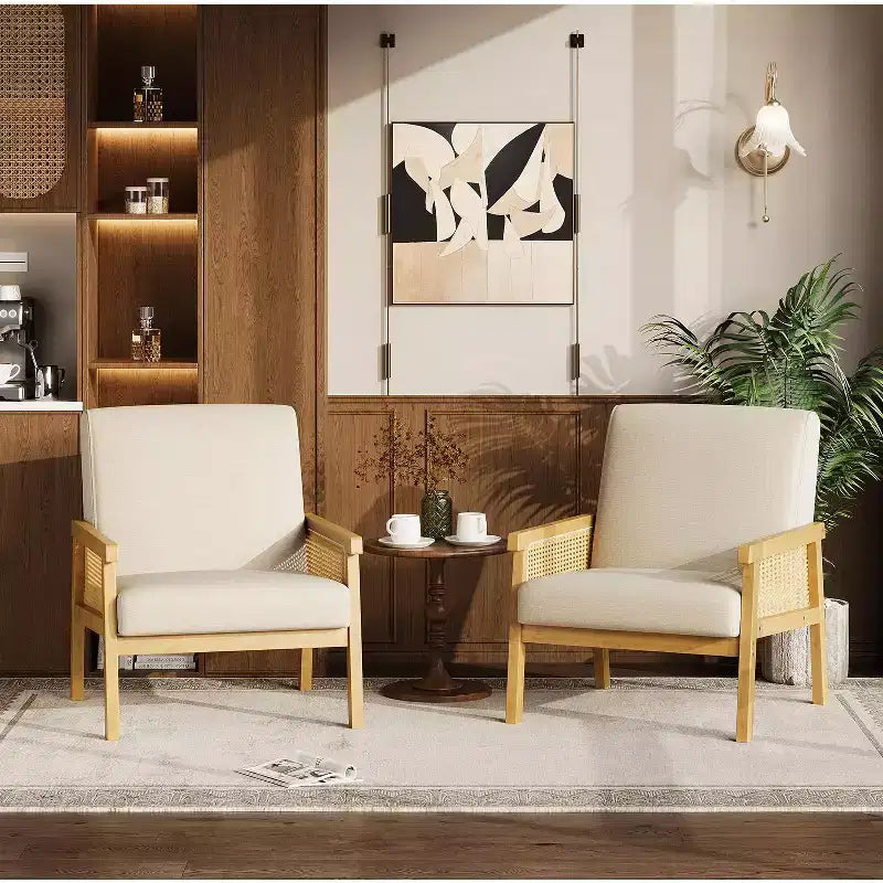 Fauteuil d'appoint en rotin - Fauteuil Bouclé, Fauteuil de lecture rembourré avec cadre en bois, Dossier haut, Fauteuil de loisirs pour salon et chambre à coucher