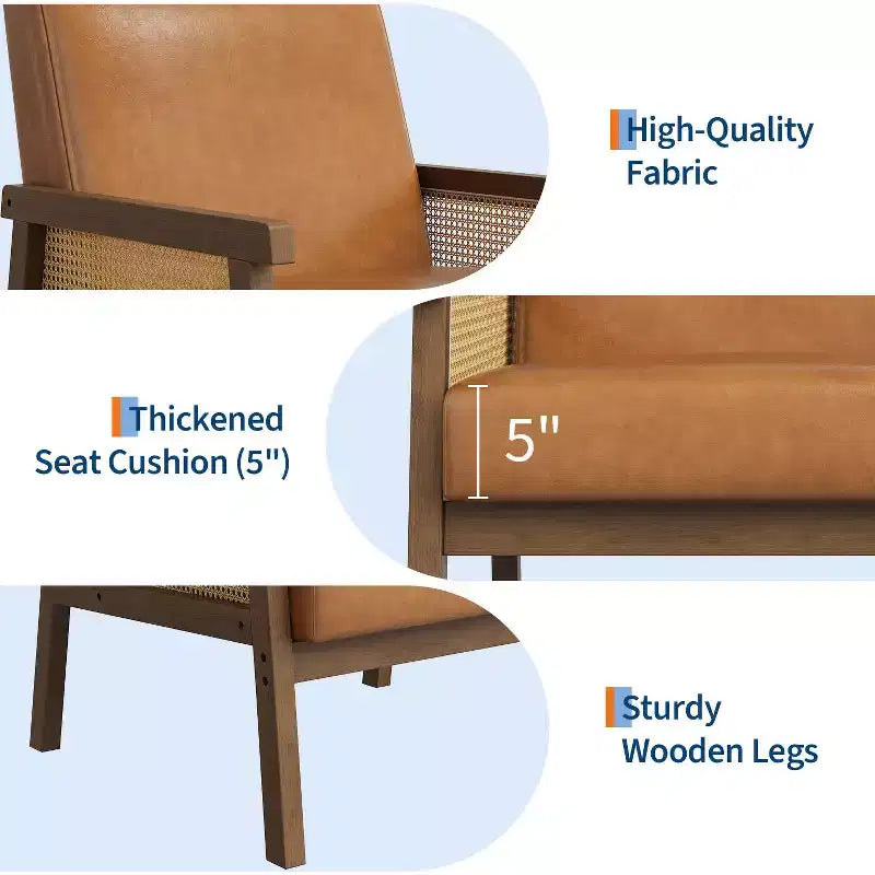 Fauteuil d'appoint en rotin - Fauteuil Bouclé, Fauteuil de lecture rembourré avec cadre en bois, Dossier haut, Fauteuil de loisirs pour salon et chambre à coucher