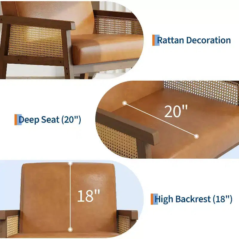 Fauteuil d'appoint en rotin - Fauteuil Bouclé, Fauteuil de lecture rembourré avec cadre en bois, Dossier haut, Fauteuil de loisirs pour salon et chambre à coucher