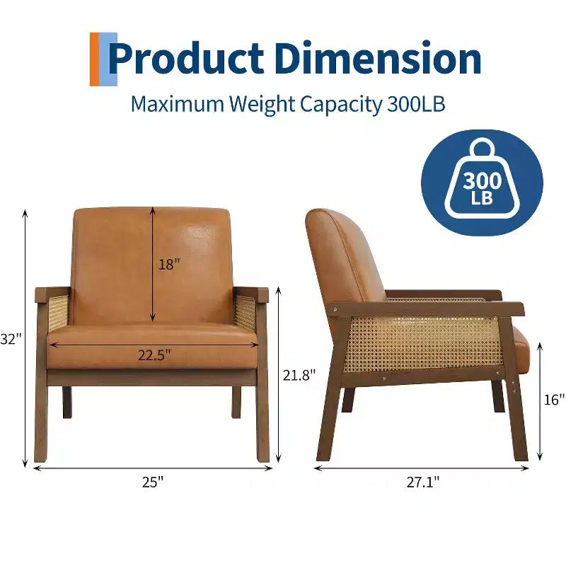 Fauteuil d'appoint en rotin - Fauteuil Bouclé, Fauteuil de lecture rembourré avec cadre en bois, Dossier haut, Fauteuil de loisirs pour salon et chambre à coucher