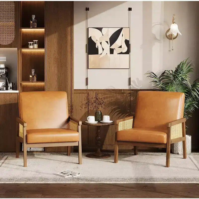 Fauteuil d'appoint en rotin - Fauteuil Bouclé, Fauteuil de lecture rembourré avec cadre en bois, Dossier haut, Fauteuil de loisirs pour salon et chambre à coucher
