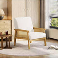 Rattan Accent Chair - Boucle Armchair, Upholstered Reading Chair with Wooden Frame, High Back, Leisure Chair for Living Room Bedroom