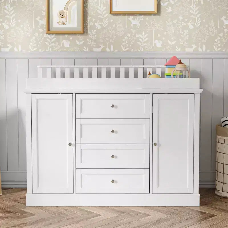 Famapy White Changing Table Dresser  Spacious Nursery Organizer with Drawers & Cabinets for Diapers, Clothes & Toys