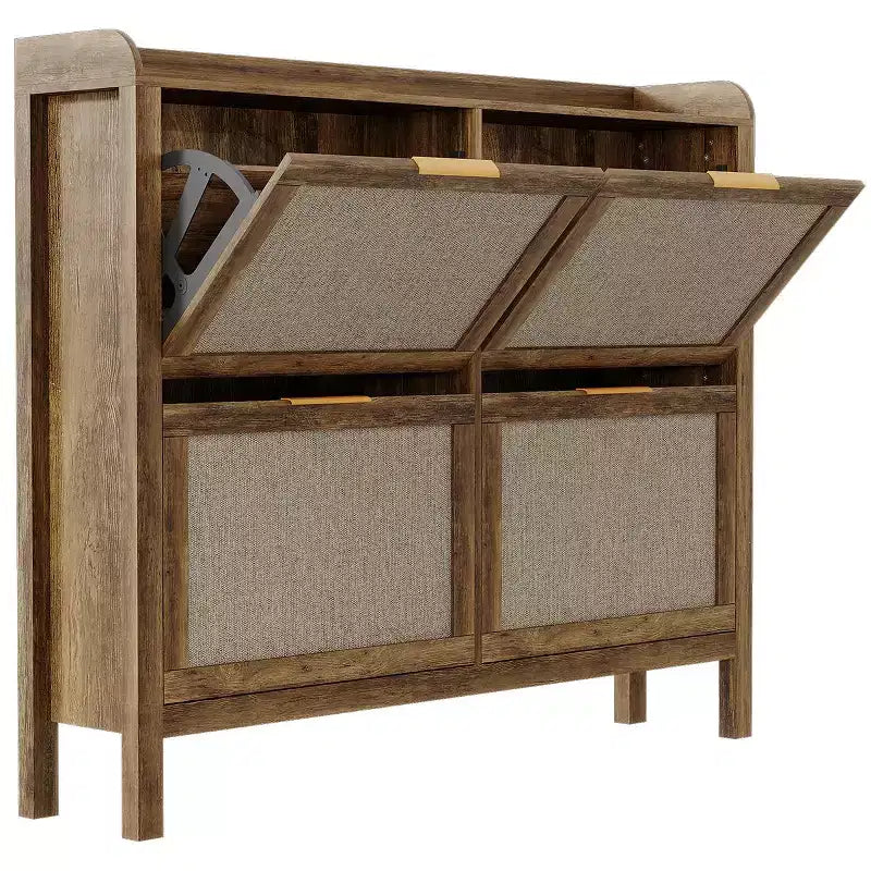 Acekool 47 Rattan Shoe Cabinet 4 Flip Drawers Boho Farmhouse Narrow Organizer for Entryway