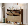 Meuble à chaussures en rotin 4 tiroirs style bohème chic, commode étroite pour entrée