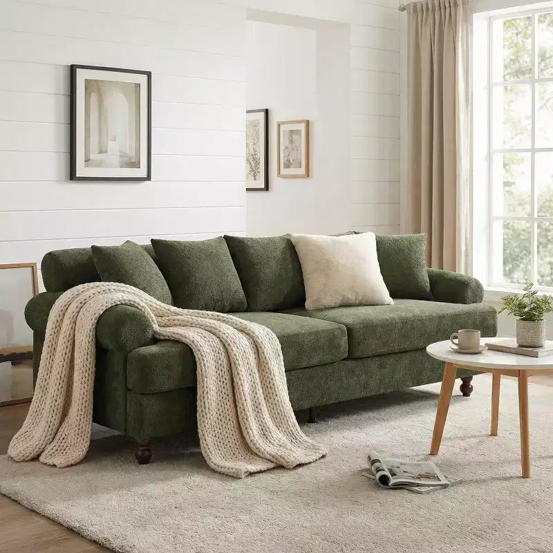 Christopher Knight Home Hassan Modern 81.5 3-Seater Wooden Chenille Upholstered Sofa with Throw Pillows