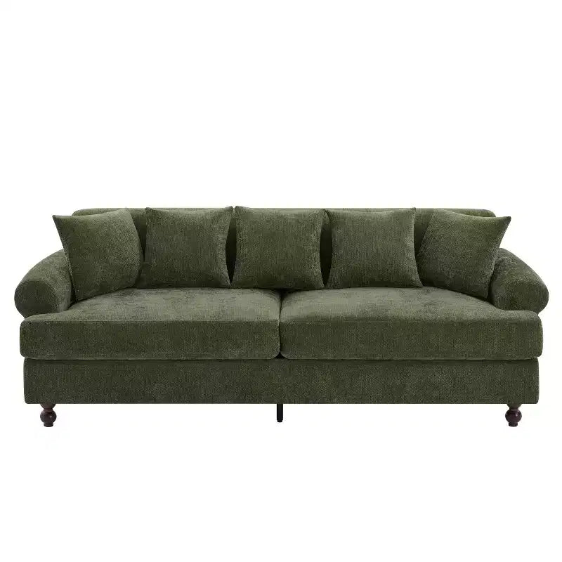 Christopher Knight Home Hassan Modern 81.5 3-Seater Wooden Chenille Upholstered Sofa with Throw Pillows