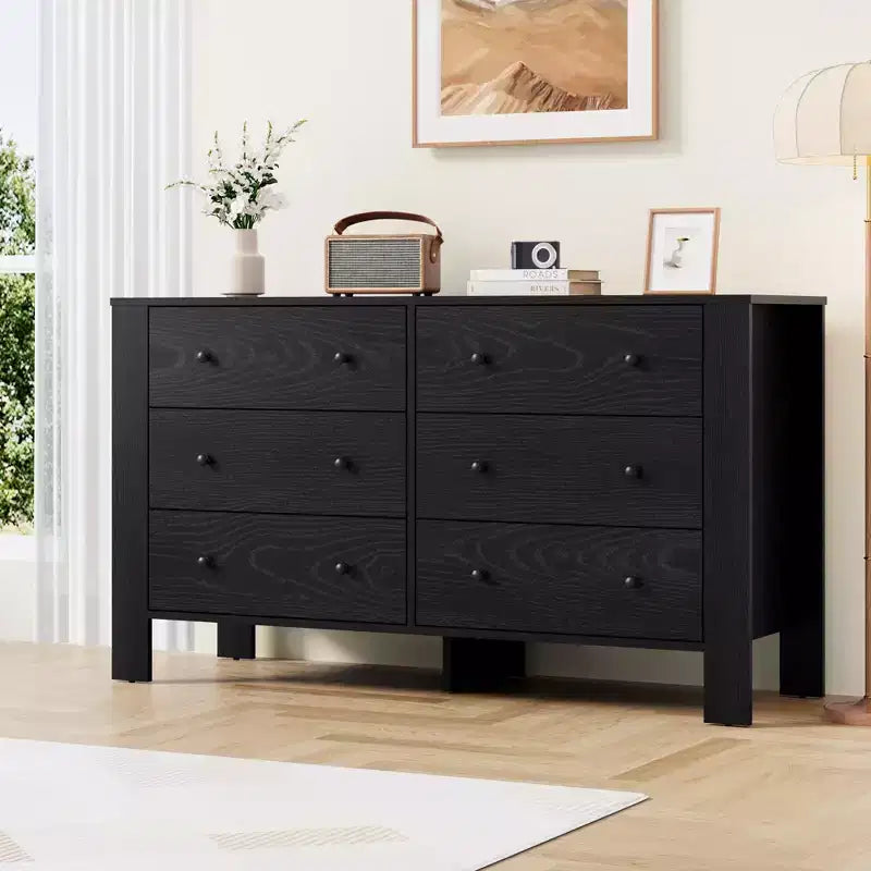 6 Drawer Dresser for Bedroom, Modern Double Dresser Organizer with Storage Drawers, Wooden Chests of Drawers for Bedroom, Entryway, Hallway, Office