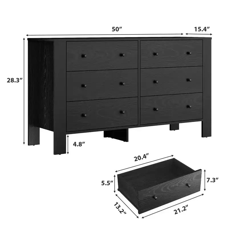 Commode à 6 tiroirs pour chambre à coucher, commode double moderne avec tiroirs de rangement, commode en bois pour chambre à coucher, entrée, couloir, bureau