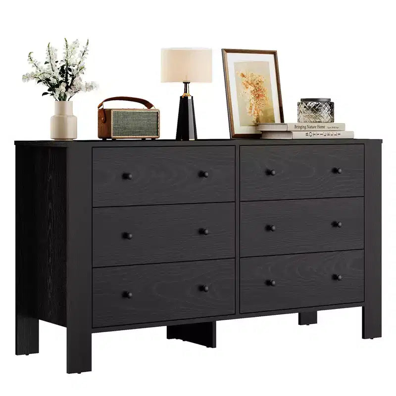 Commode à 6 tiroirs pour chambre à coucher, commode double moderne avec tiroirs de rangement, commode en bois pour chambre à coucher, entrée, couloir, bureau