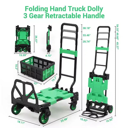 2-In-1 Folding Hand Truck Dolly with Folding Basket, Collapsible Hand Truck Dolly