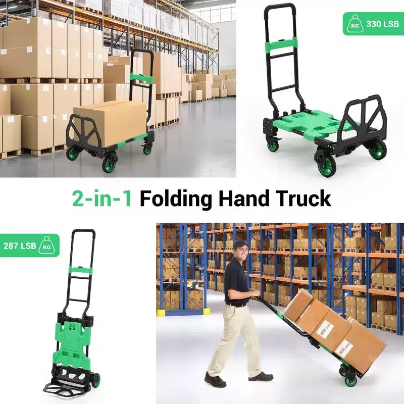 2-In-1 Folding Hand Truck Dolly with Folding Basket, Collapsible Hand Truck Dolly