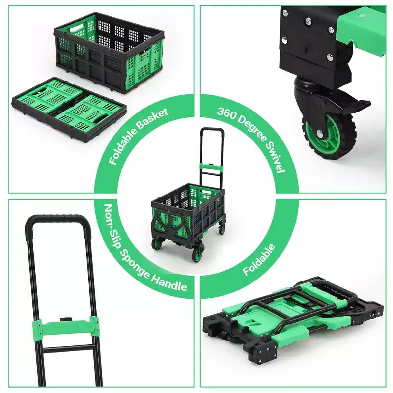 2-In-1 Folding Hand Truck Dolly with Folding Basket, Collapsible Hand Truck Dolly