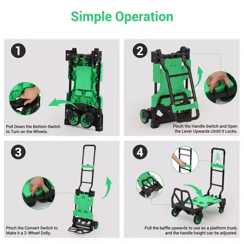 2-In-1 Folding Hand Truck Dolly with Folding Basket, Collapsible Hand Truck Dolly