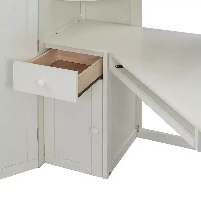Lit mezzanine une place tout-en-un avec armoire intégrée, bureau, étagères, tablette coulissante pour clavier et spot lumineux