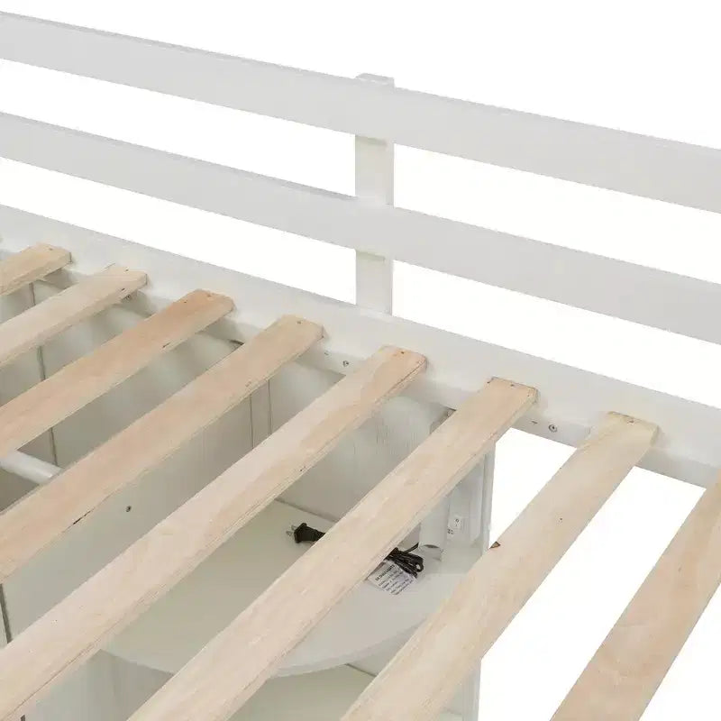 Lit mezzanine une place tout-en-un avec armoire intégrée, bureau, étagères, tablette coulissante pour clavier et spot lumineux