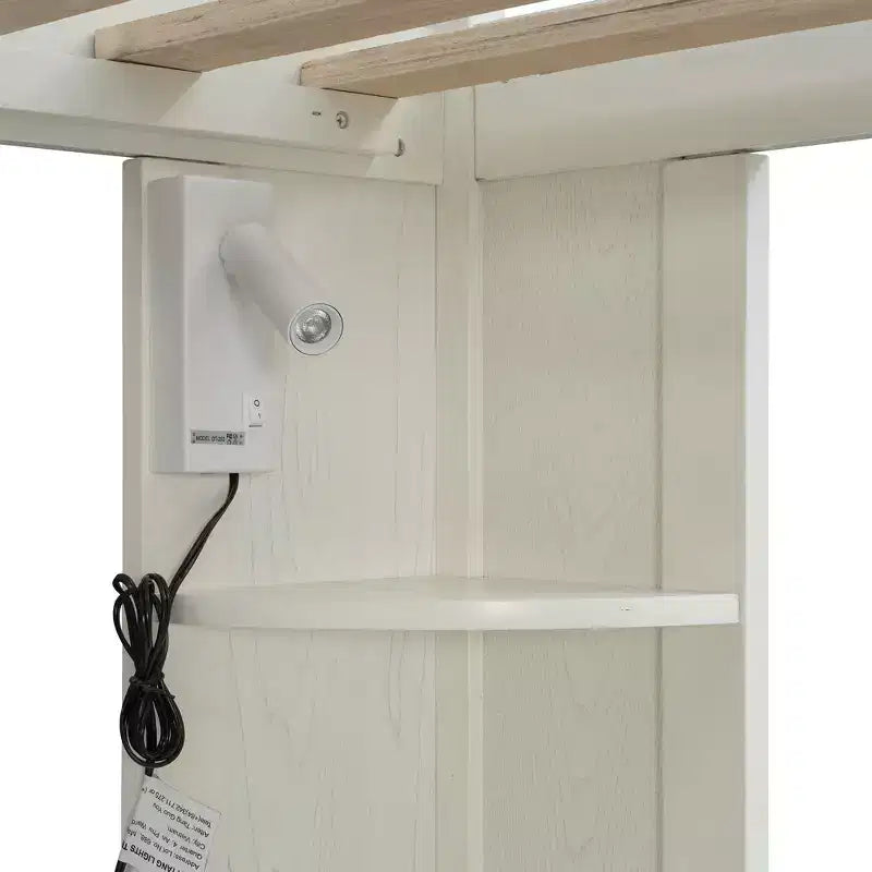 Lit mezzanine une place tout-en-un avec armoire intégrée, bureau, étagères, tablette coulissante pour clavier et spot lumineux