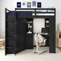 Luxystar Twin Size All-in-One Loft Bed with Integrated Wardrobe, Desk, Shelves, Keyboard Tray and Spotlight