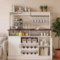 Farmhouse Sideboard Buffet Cabinet - 47, Charging Station, Hooks, Adjustable Shelves, Storage Table with Racks for Dining Living Room