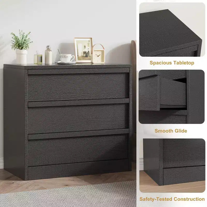 Table de chevet haute à 3 tiroirs – Table d'appoint et table de chevet moderne avec grand espace de rangement et kit anti-basculement pour chambre et salon