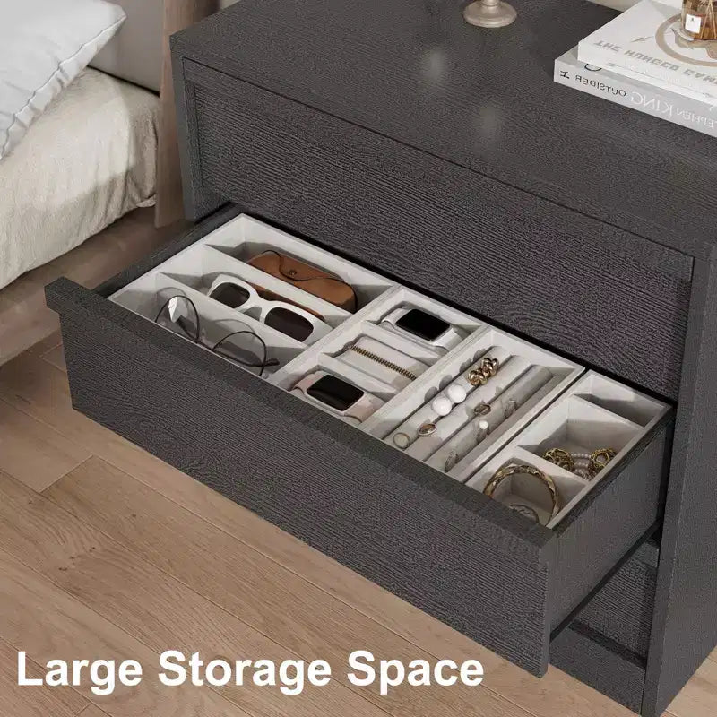 Table de chevet haute à 3 tiroirs – Table d'appoint et table de chevet moderne avec grand espace de rangement et kit anti-basculement pour chambre et salon