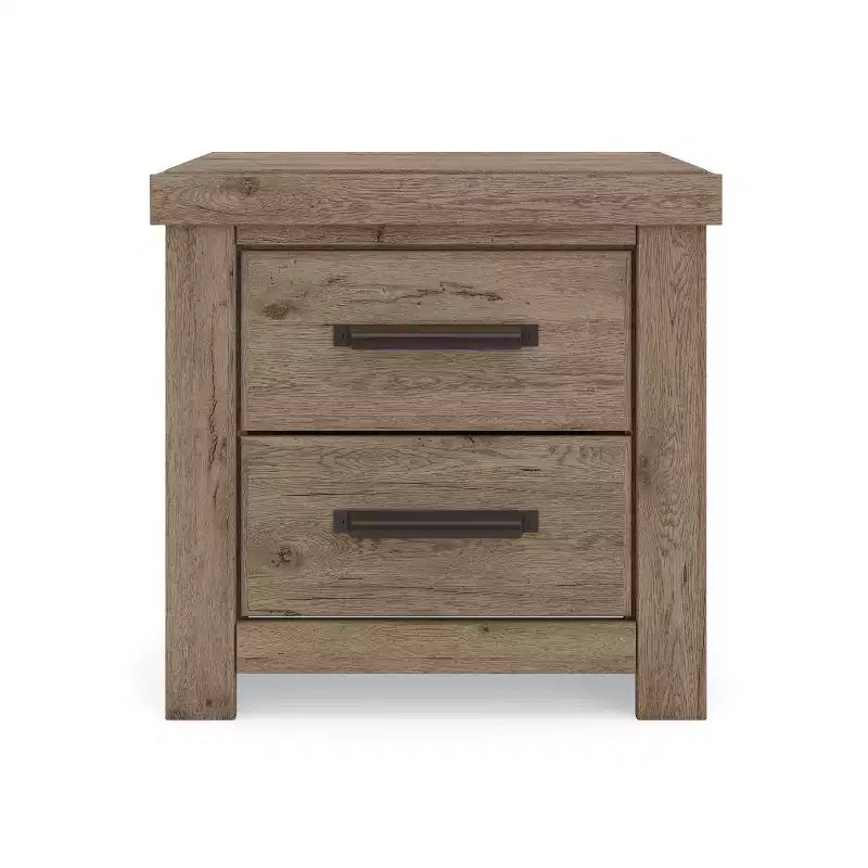 Table de Chevet à Deux Tiroirs, Style Bois Rustique Marron Clair avec Port de Charge USB