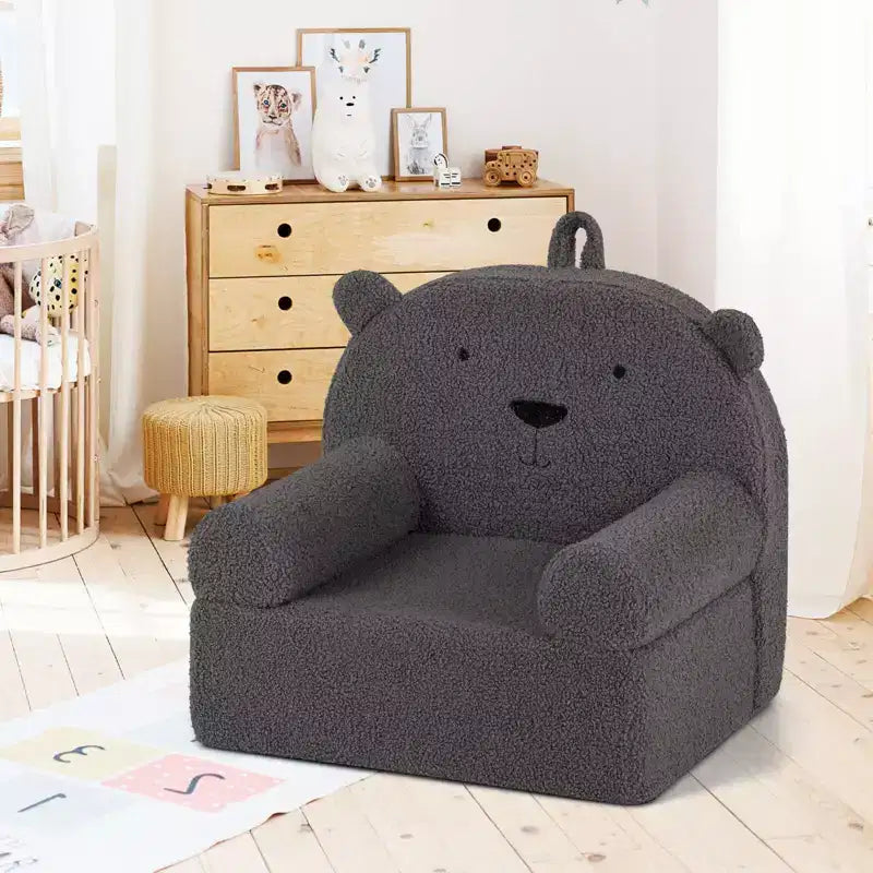 Canapé Ours pour Enfants, Fauteuil en Mousse pour Tout-Petits avec Housse en Tissu Polaire Doux Marron/Gris/Bleu Marine/Rose