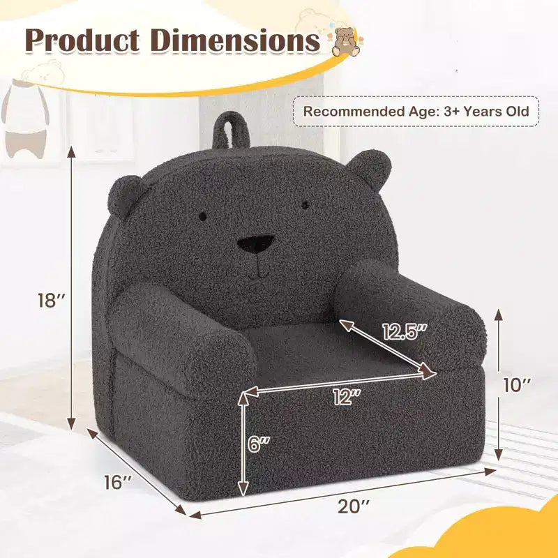 Canapé Ours pour Enfants, Fauteuil en Mousse pour Tout-Petits avec Housse en Tissu Polaire Doux Marron/Gris/Bleu Marine/Rose