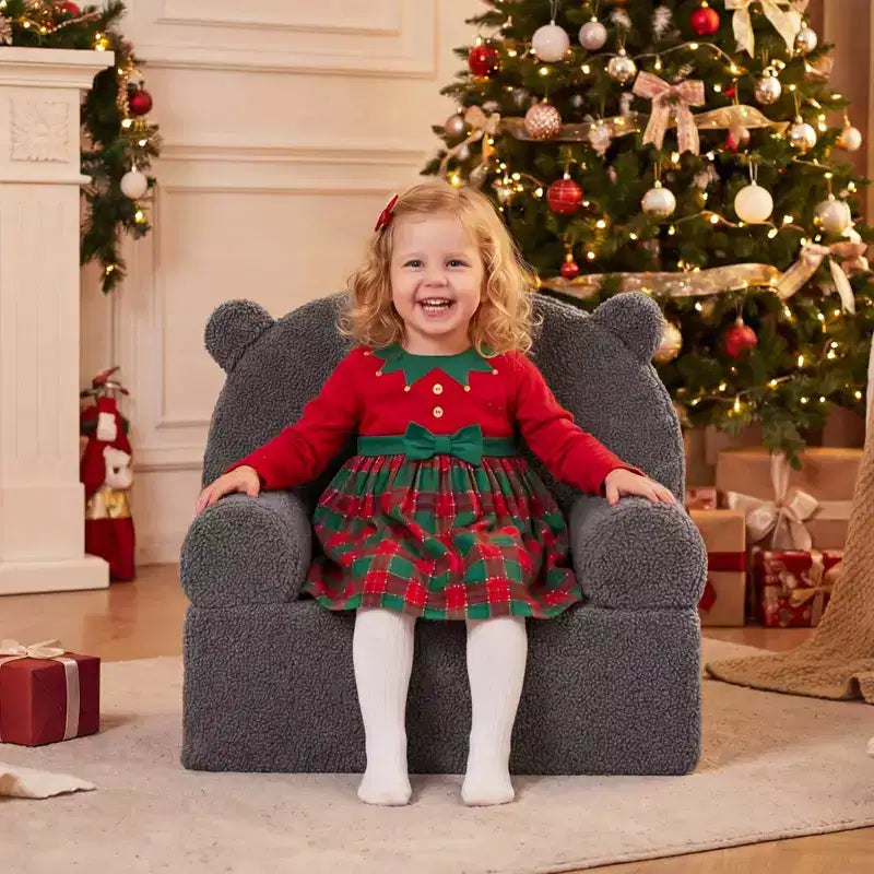 Canapé Ours pour Enfants, Fauteuil en Mousse pour Tout-Petits avec Housse en Tissu Polaire Doux Marron/Gris/Bleu Marine/Rose