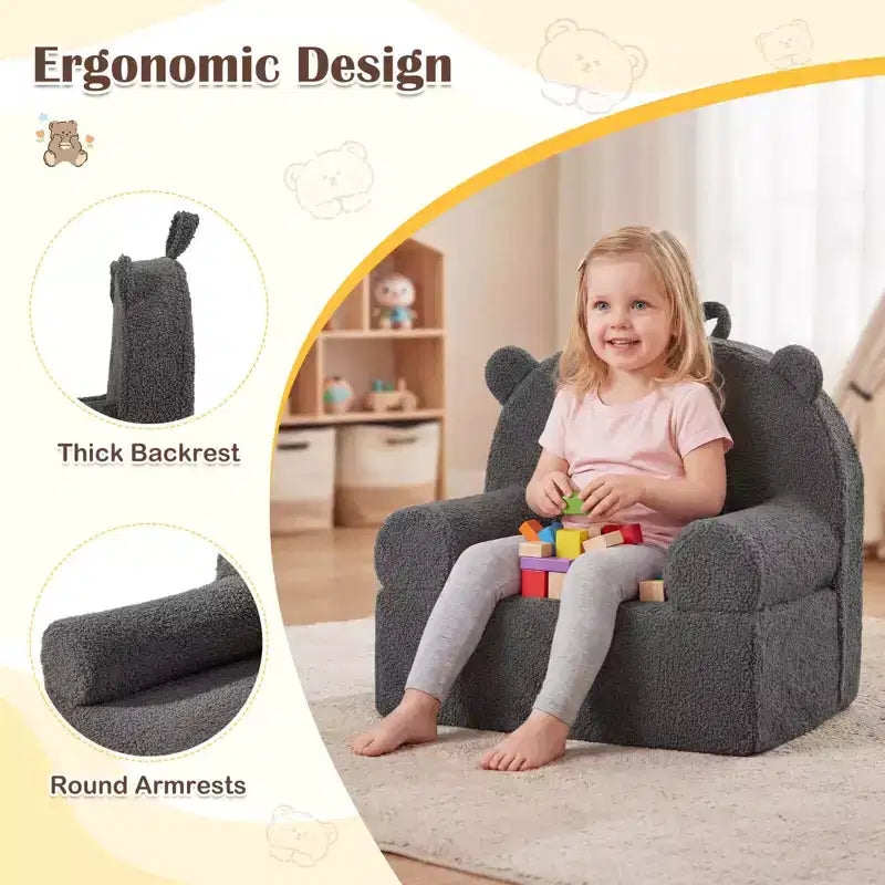 Canapé Ours pour Enfants, Fauteuil en Mousse pour Tout-Petits avec Housse en Tissu Polaire Doux Marron/Gris/Bleu Marine/Rose