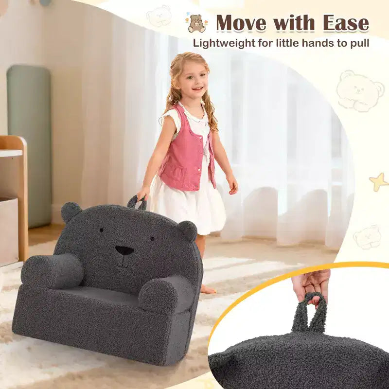 Canapé Ours pour Enfants, Fauteuil en Mousse pour Tout-Petits avec Housse en Tissu Polaire Doux Marron/Gris/Bleu Marine/Rose