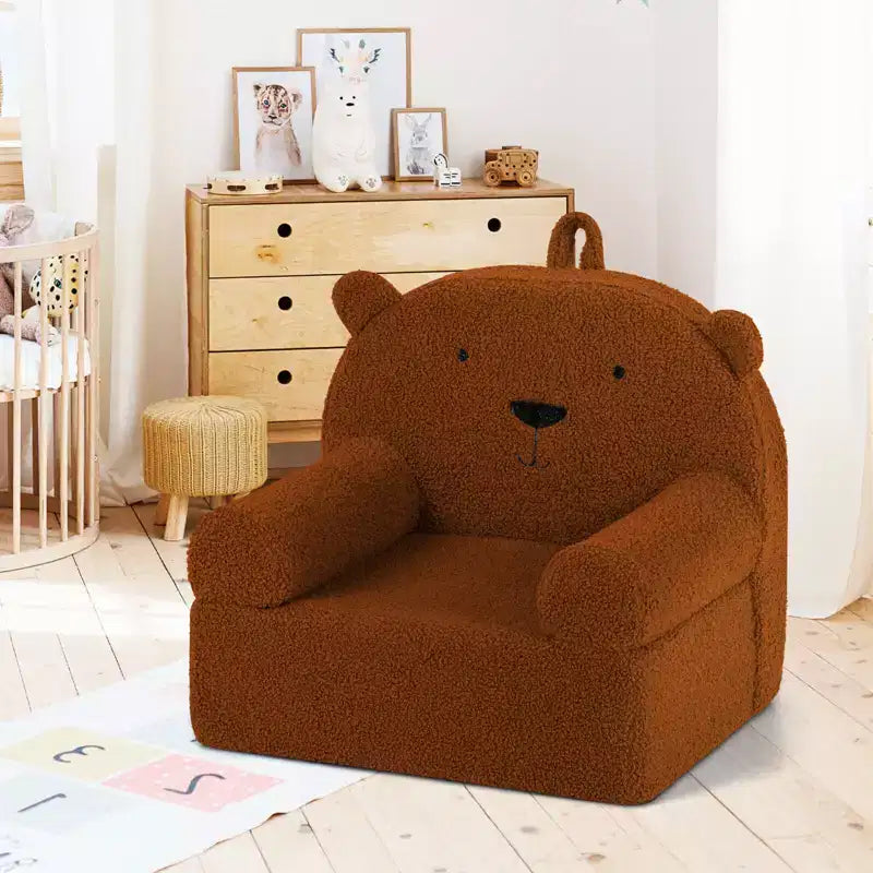 Canapé Ours pour Enfants, Fauteuil en Mousse pour Tout-Petits avec Housse en Tissu Polaire Doux Marron/Gris/Bleu Marine/Rose