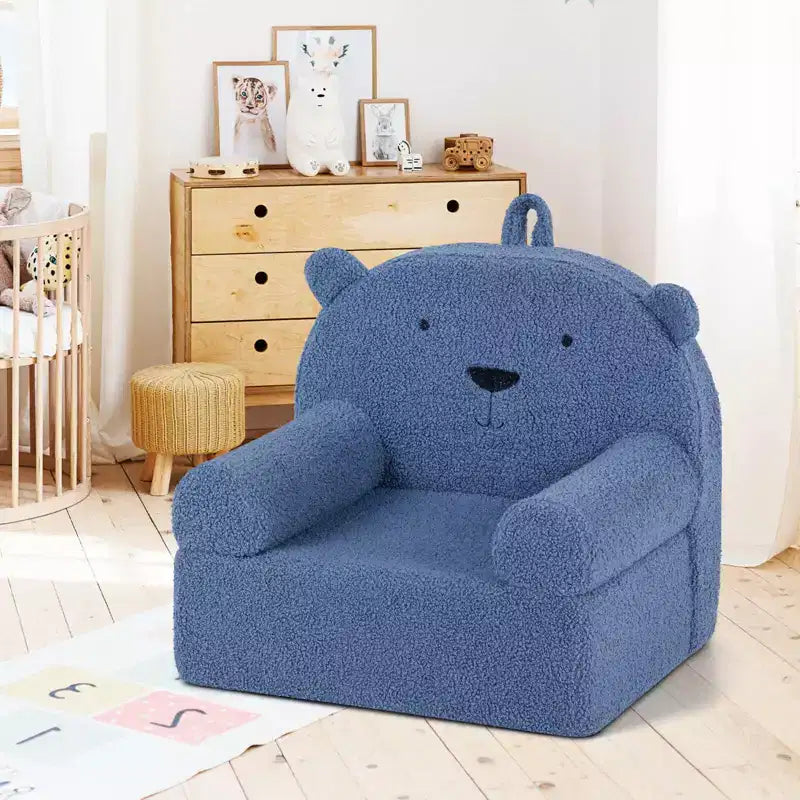 Canapé Ours pour Enfants, Fauteuil en Mousse pour Tout-Petits avec Housse en Tissu Polaire Doux Marron/Gris/Bleu Marine/Rose