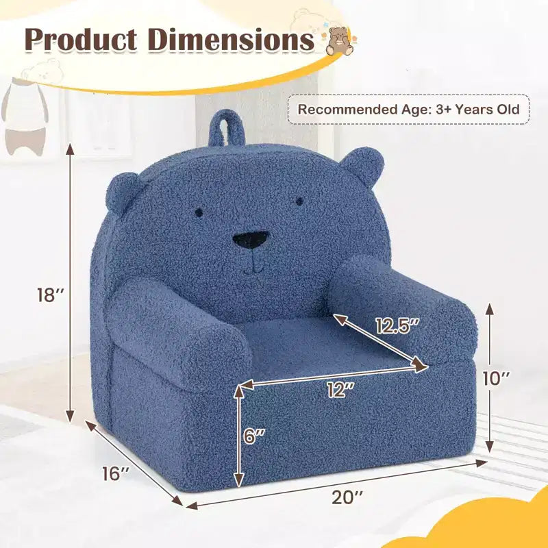 Canapé Ours pour Enfants, Fauteuil en Mousse pour Tout-Petits avec Housse en Tissu Polaire Doux Marron/Gris/Bleu Marine/Rose