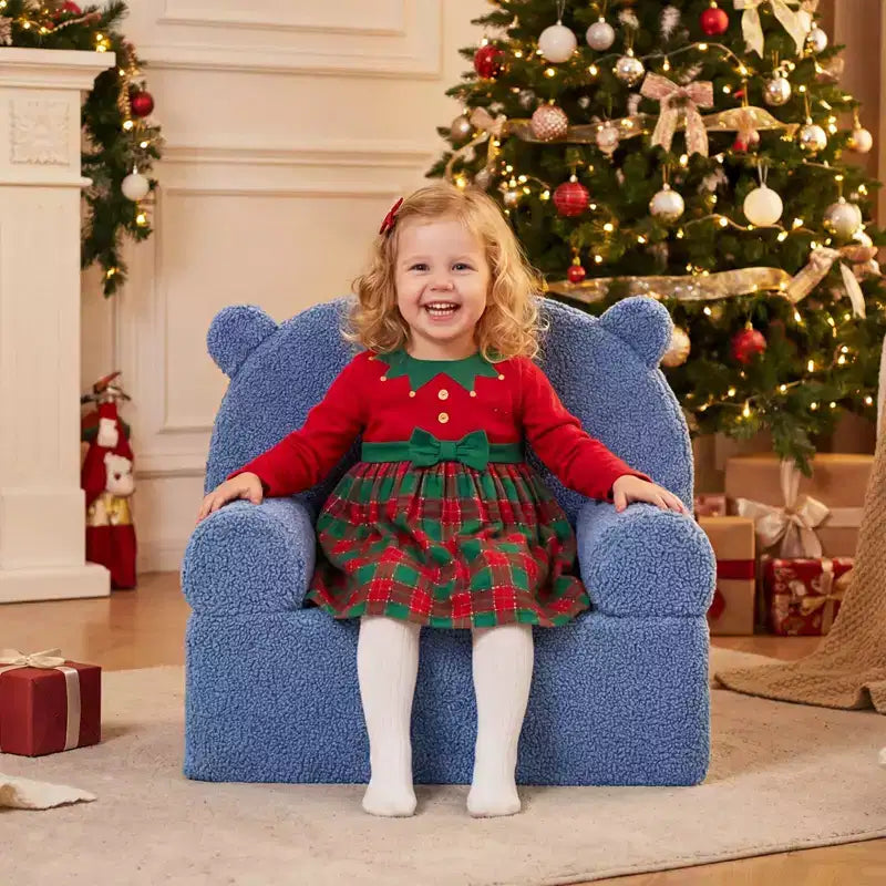 Canapé Ours pour Enfants, Fauteuil en Mousse pour Tout-Petits avec Housse en Tissu Polaire Doux Marron/Gris/Bleu Marine/Rose