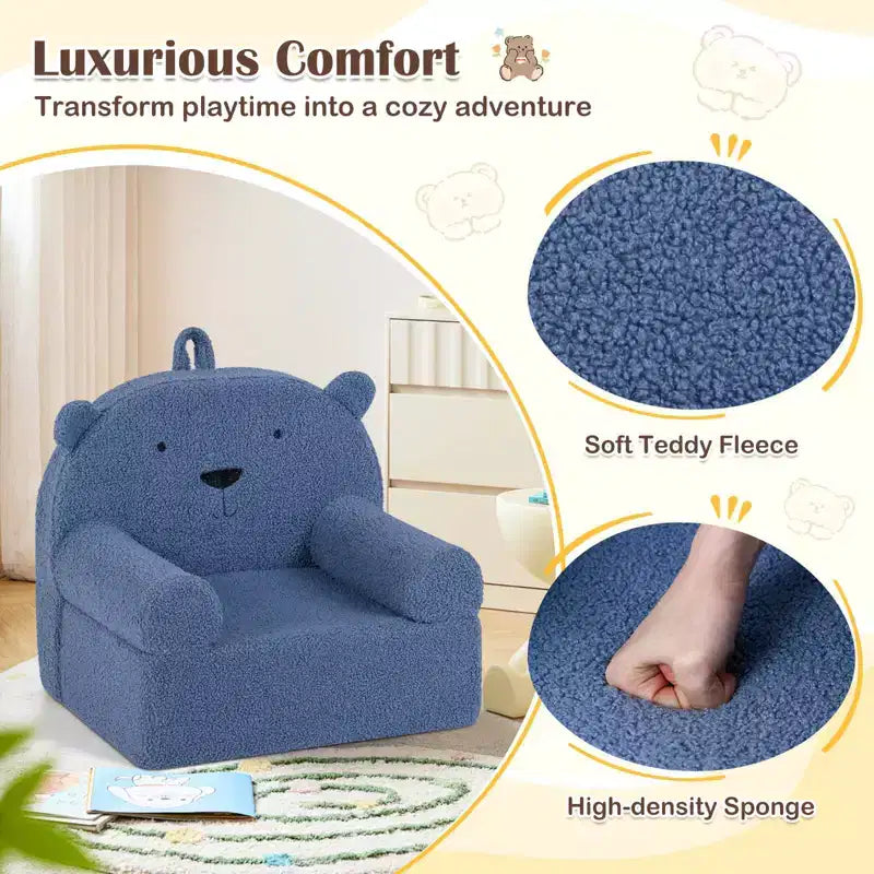 Canapé Ours pour Enfants, Fauteuil en Mousse pour Tout-Petits avec Housse en Tissu Polaire Doux Marron/Gris/Bleu Marine/Rose