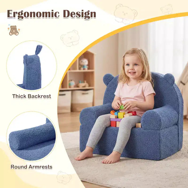 Canapé Ours pour Enfants, Fauteuil en Mousse pour Tout-Petits avec Housse en Tissu Polaire Doux Marron/Gris/Bleu Marine/Rose