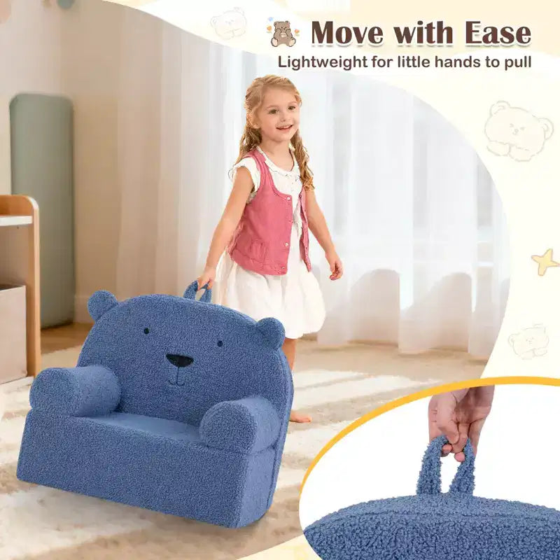Canapé Ours pour Enfants, Fauteuil en Mousse pour Tout-Petits avec Housse en Tissu Polaire Doux Marron/Gris/Bleu Marine/Rose