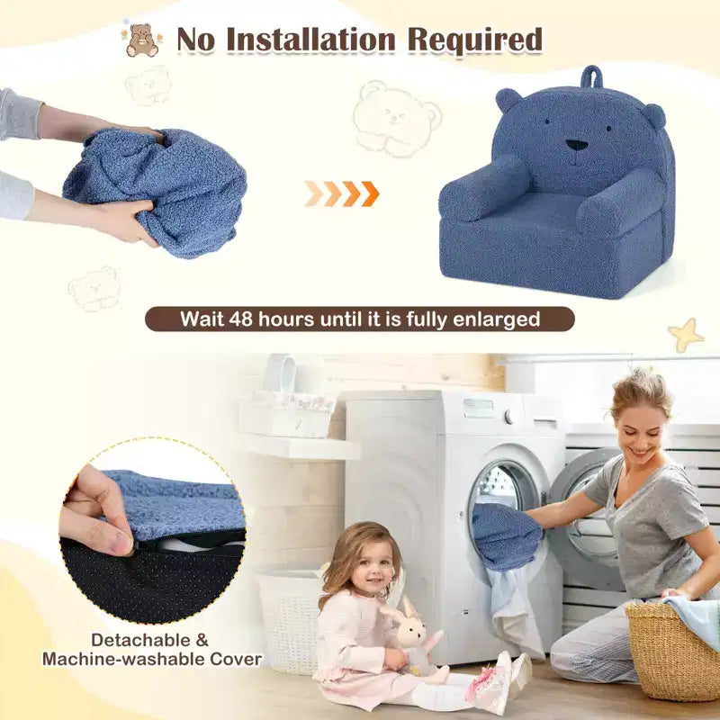 Canapé Ours pour Enfants, Fauteuil en Mousse pour Tout-Petits avec Housse en Tissu Polaire Doux Marron/Gris/Bleu Marine/Rose