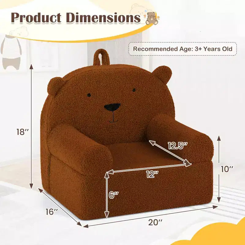 Canapé Ours pour Enfants, Fauteuil en Mousse pour Tout-Petits avec Housse en Tissu Polaire Doux Marron/Gris/Bleu Marine/Rose